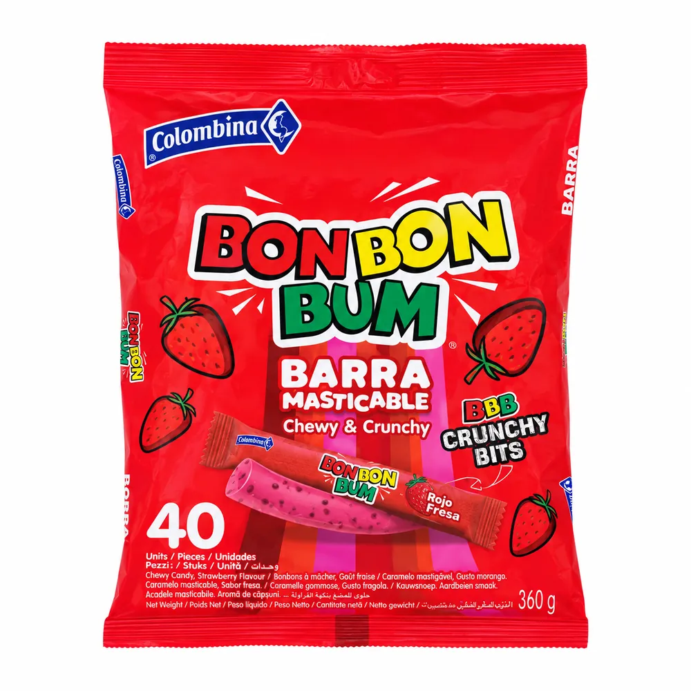 Batoniki lizakowe z nadzieniem Bon Bon Bum Barra Crunchy Colombina 40szt.